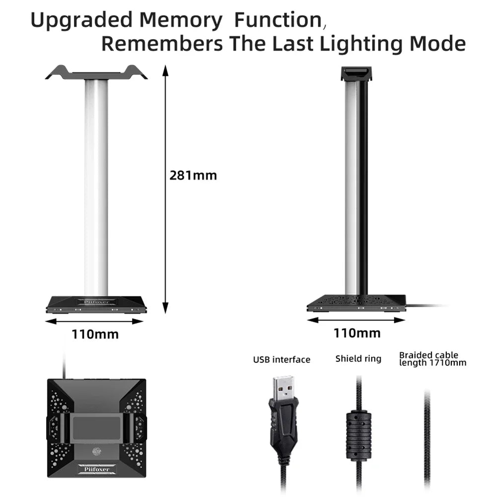 RGB Game Headphone Stand Headset Holder Hanger with 3.5mm Audio and 2 USB Ports