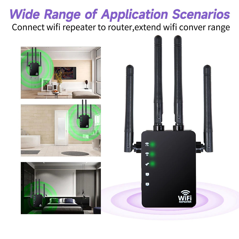 WODESYS 1200Mbps Wifi Repeater Wireless Extender Wifi Booster 5G 2.4G Dual-band Network Amplifier Long Range Signal WifFi Router