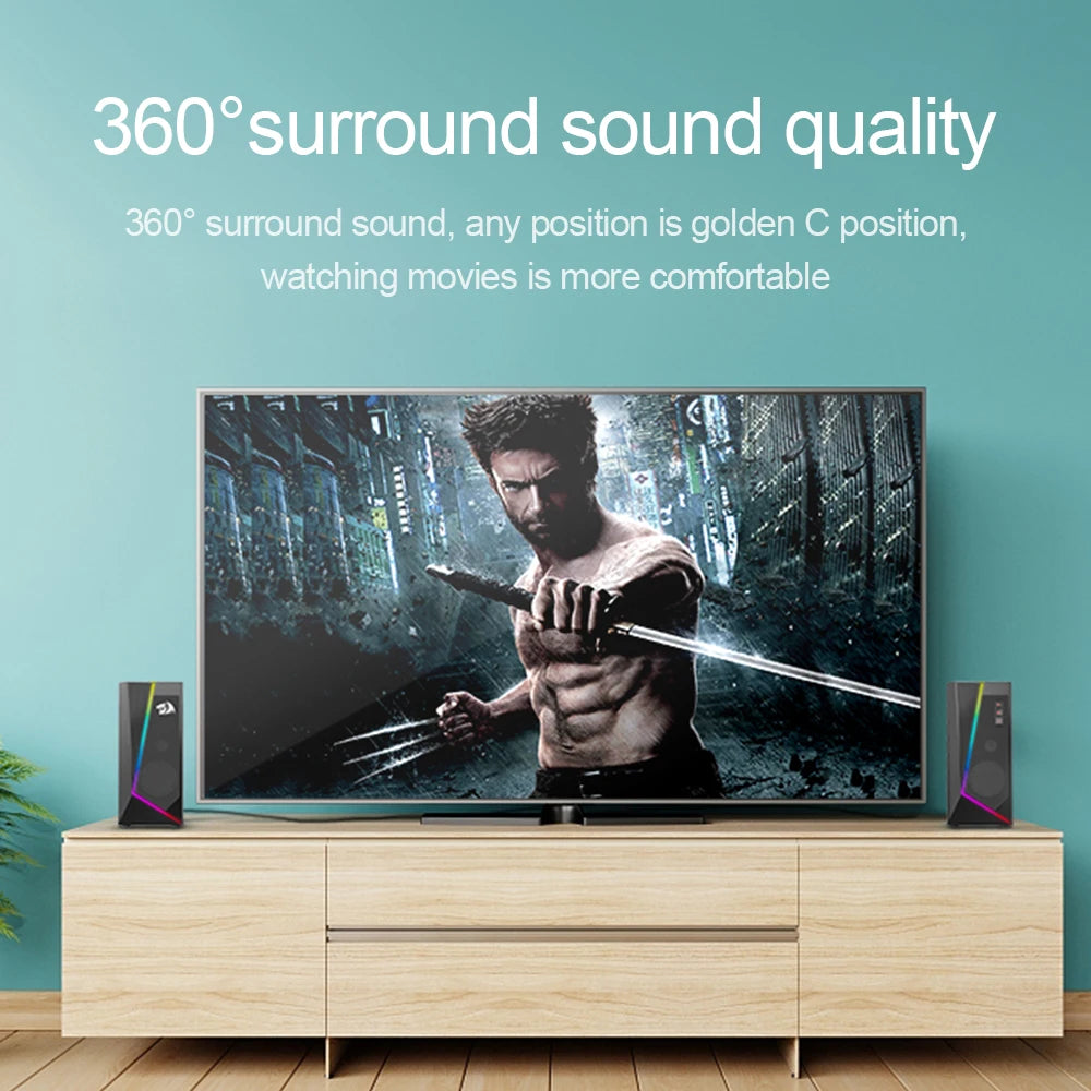 REDRAGON Anvil GS520 aux 3.5mm stereo surround music RGB speakers sound bar for computer 2.0 PC home notebook TV loudspeakers