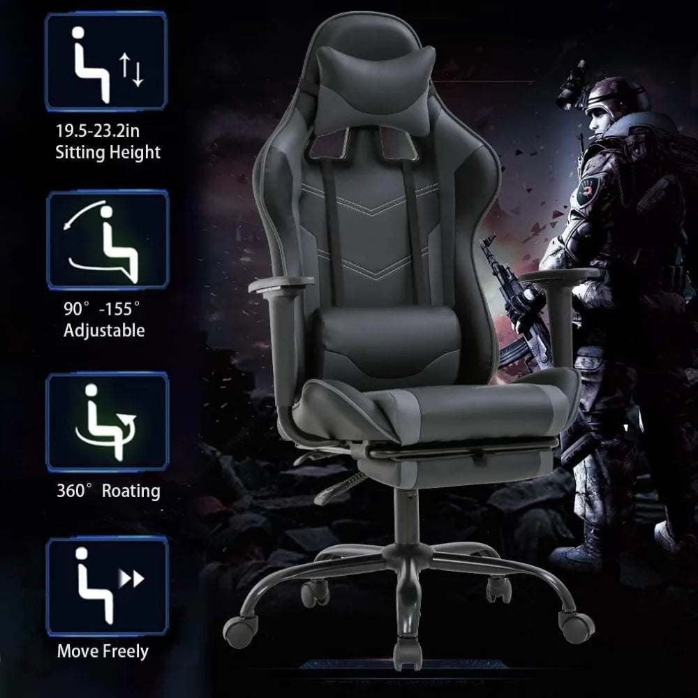 Gaming Chair Cheap Desk Chair Executive PU Leather Rolling Swivel Computer Chair With Lumbar Support Grey Office Furniture