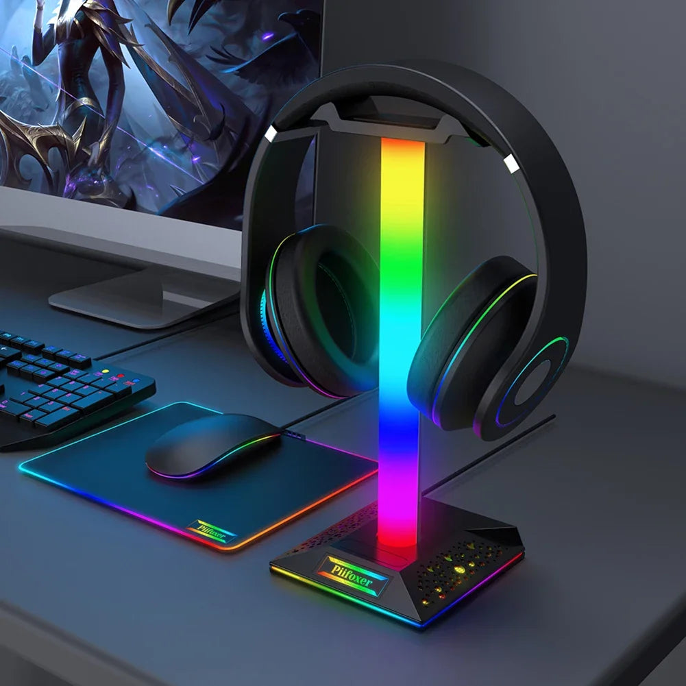 RGB Game Headphone Stand Headset Holder Hanger with 3.5mm Audio and 2 USB Ports