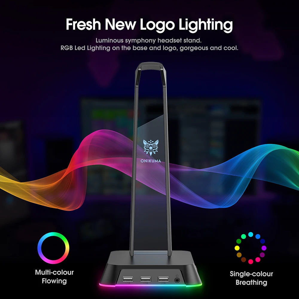 RGB Gaming Headphone Stand 3 USB Port Touch Control Strip Light Gaming Headset Holder Earphone Accessories