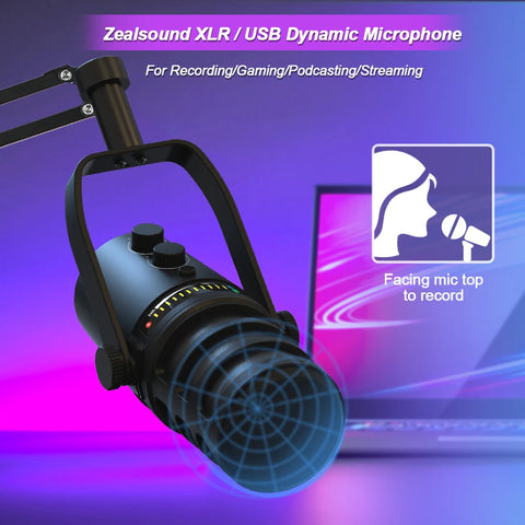 Zealsound XLR USB Dynamic Microphone for Podcasting Recording,PC Computer Streaming Gaming Mic With Mute Button Headphone Jack