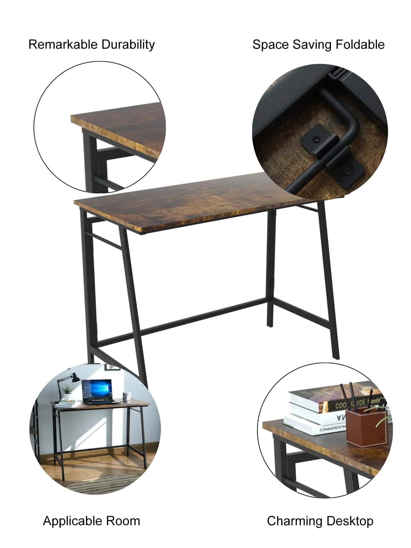 Folding Desk-40 Inch Writing Computer Desk, Space Saving Foldable Table, Modern Simple Style PC Table