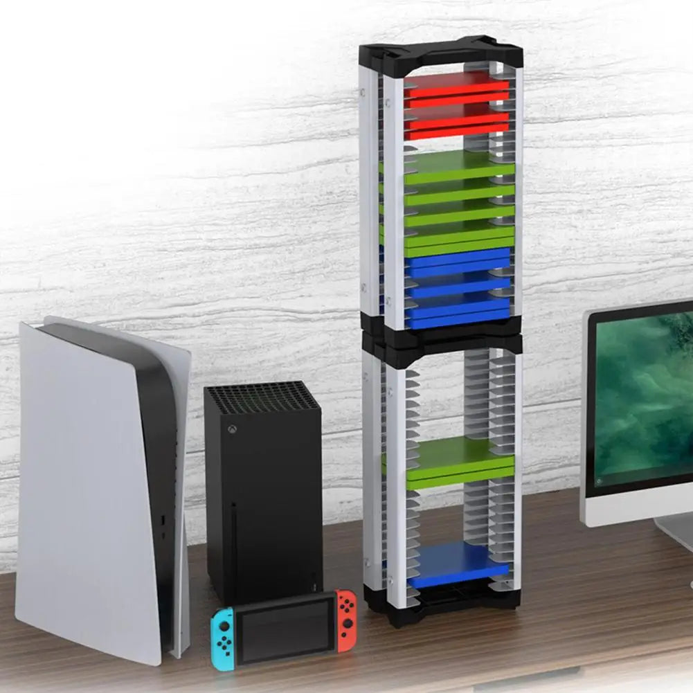 1pc Game Disc Card Storage Tower Holder For Ps5 / Switch / Ps4 Game Disc Storage Rack With Headphone Hook Game Accessories