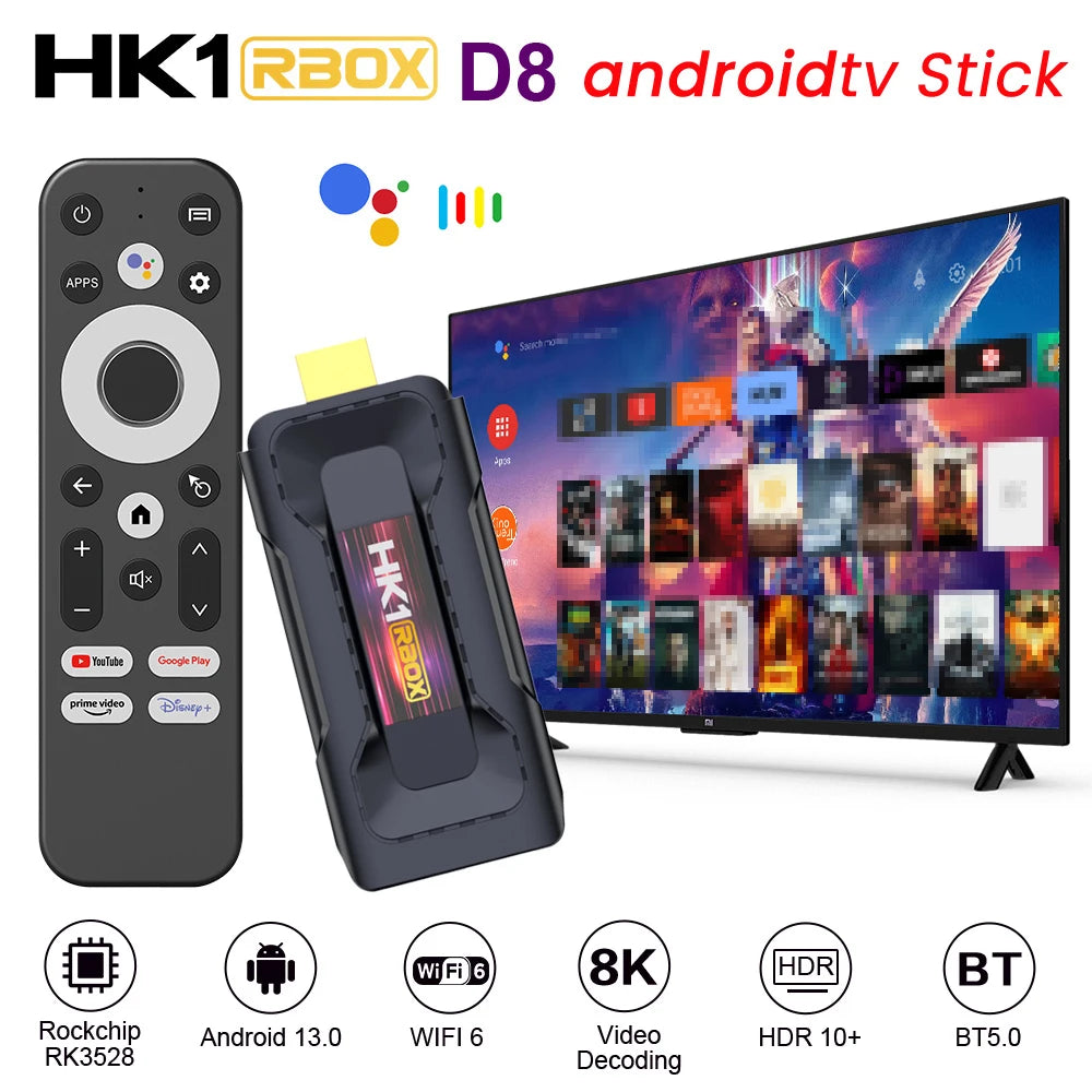 HK1 RBOX D8 TV Stick RK3528 Android 13.0 Rockchip Quad Core 8K HDR10 Wifi6 BT5.0 2GB 4GB 16GB 32GB Smart TVBox Media Player