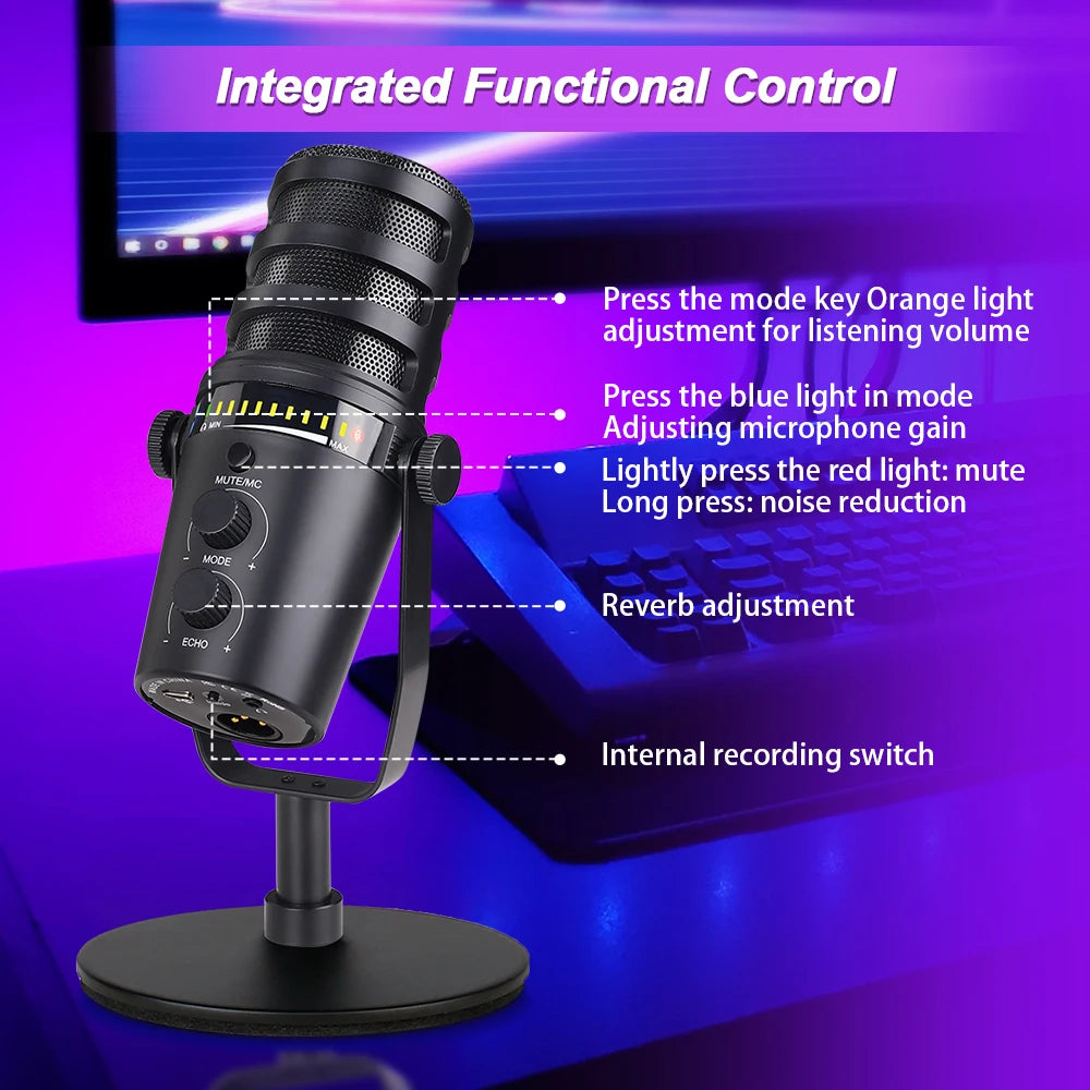 Zealsound XLR USB Dynamic Microphone for Podcasting Recording,PC Computer Streaming Gaming Mic With Mute Button Headphone Jack