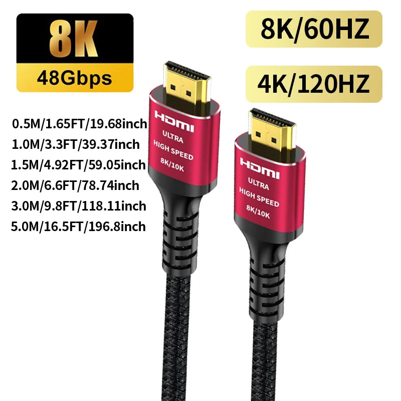 CYANMI Long 8K HDMI 2.1 Cable,48Gbps,8k HDMI cable Braided Cord 4K@120Hz 8K@60Hz,Compatible With Roku TV/PS5/HDTV/RTX 3080 3090