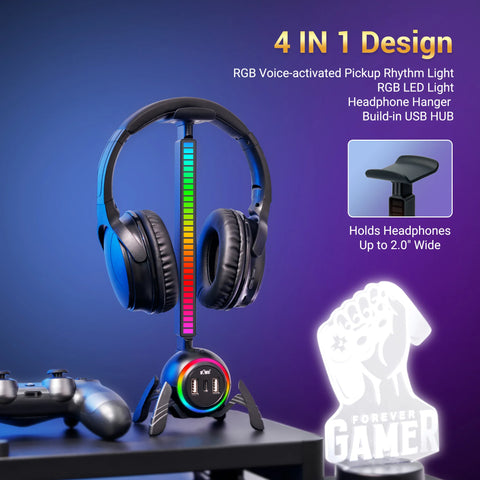 RGB Gaming Headphones Stand with 2 USB 2.0 HUB Ports +2 Typc-C port,Headphone Holder for Desktop PC Game Earphone Accessories