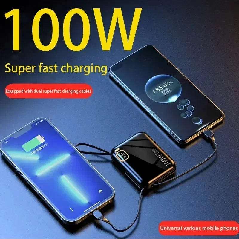 50000mah Portable Power Bank PD100W Fast Charge Detachable USB to TYPE C Cable Two-way Mini Powerbank for iPhone Xiaomi Samsung