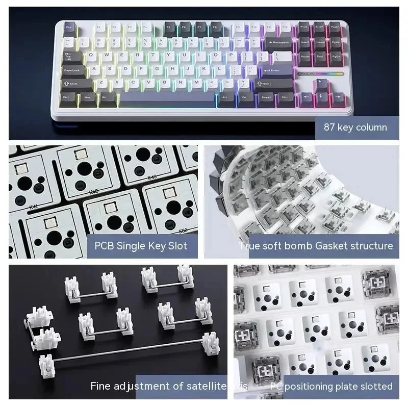 AULA F87Pro Mechanical Keyboard 2.4g/Usb/Bluetooth Tri Mode Wireless 87 Key 5 Layer Silencing Filling Suitable For Gaming+Typing