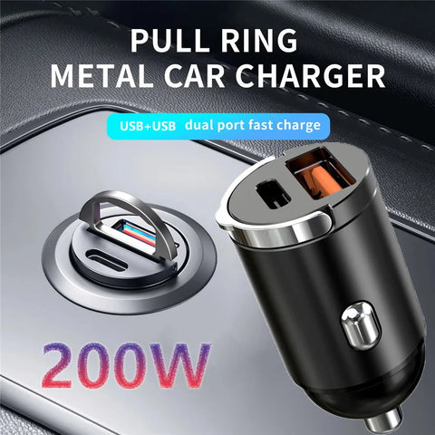 100W/200W Mini Car USB/QC3.0 PD Charger 12-24V Fast Charging Car USB Type C Charger Lighter for Xiaomi Samsung Huawei iPhone