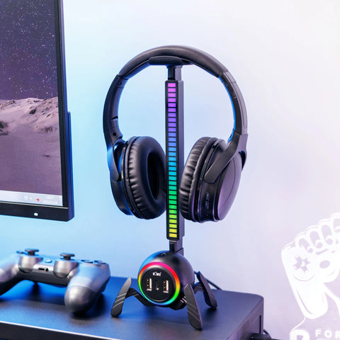 RGB Gaming Headphones Stand with 2 USB 2.0 HUB Ports +2 Typc-C port,Headphone Holder for Desktop PC Game Earphone Accessories