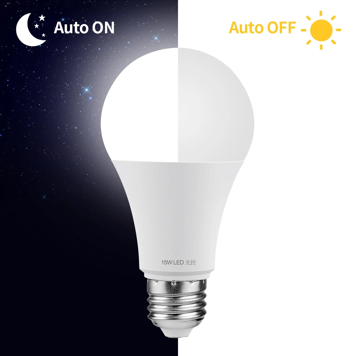 LED Led Bulb E27 AC 110V 220V Light Sensor Light Bulb 15W Dusk to Dawn Smart Auto ON/OFF Switch Day to Night Lamp For Home Decor