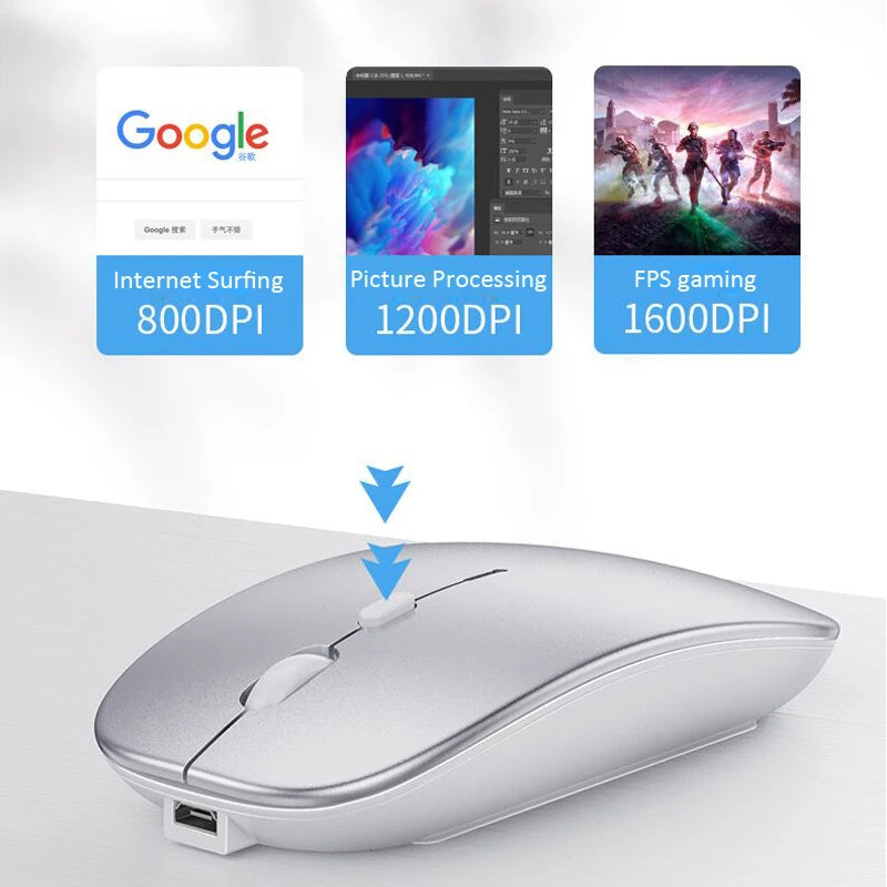 Rechargeable Optical Wireless Mouse Slient Button Ultra Thin Mini Optical Ultrathin USB 2.4G Mice for Computer Laptop Computer