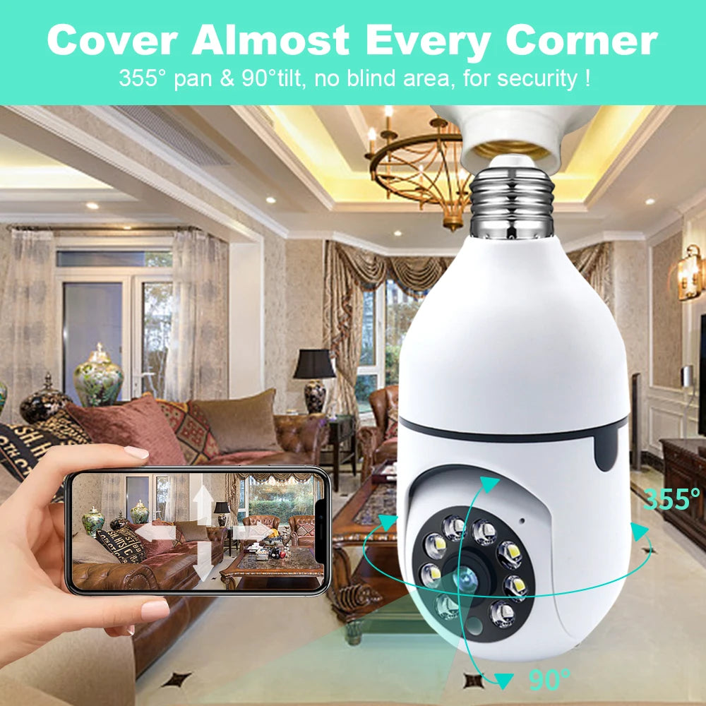 Wifi 3MP E27 Bulb Surveillance Camera Indoor 4X Digital Zoom AI Human Detect Full Color Night Vision Wireless Cameras Smart Home