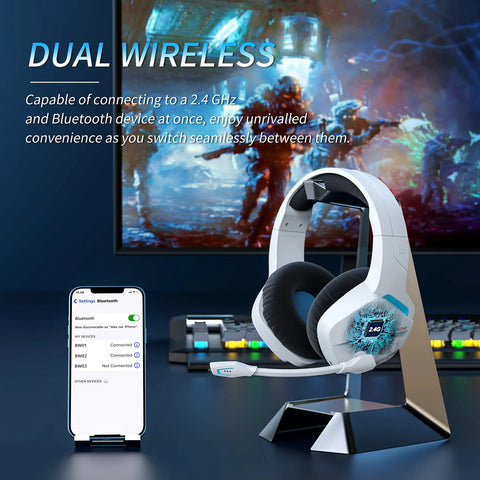 BINNUNE BW01 Gaming Headset with Noise Cancelling Microphone for PC PS4 PS5 2.4G Wireless Bluetooth USB Gamer Headphones