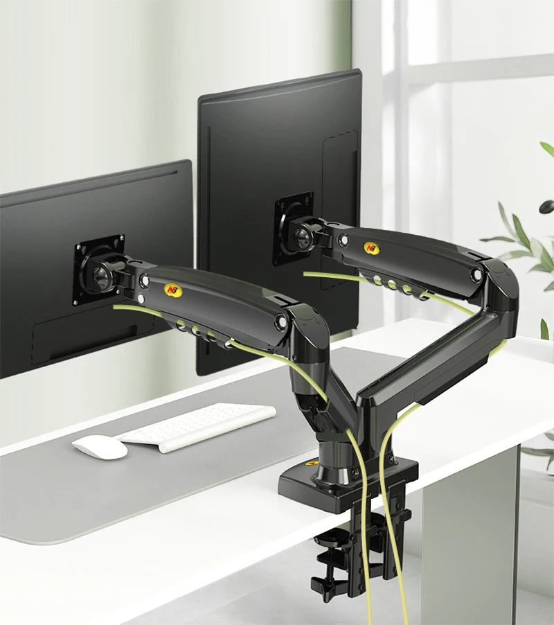 NB F160 Gas Spring 360 Degree Desktop 17"-27" Dual Monitor Holder Arm with USB3.0 Monitor Mount Bracket Load 2-9kg each