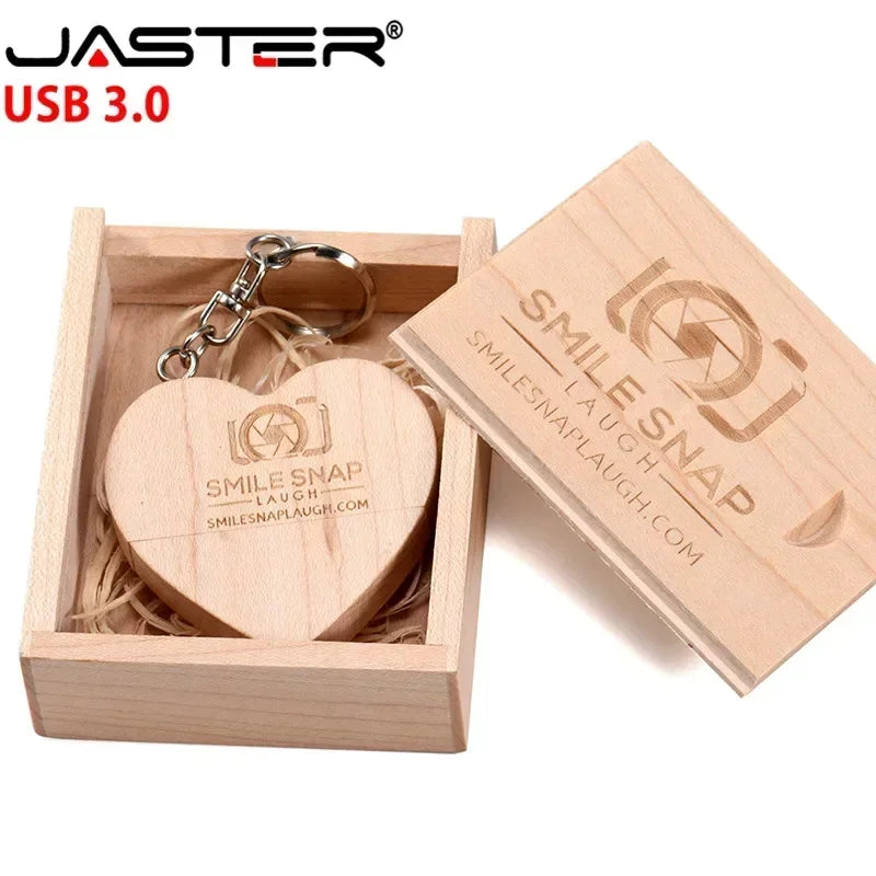 JASTER High speed Pen drive Wooden heart shape USB Flash Drive 64GB Memory stick Custom logo Creative gift U disk Free key chain