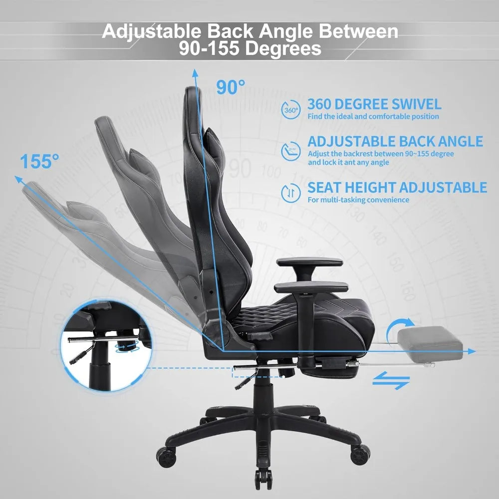 Heavy Duty Gaming Chair for Adults, Thickened Seat Cushion, Adjustable Armrest, Ergonomic Office Computer Chair with Massage