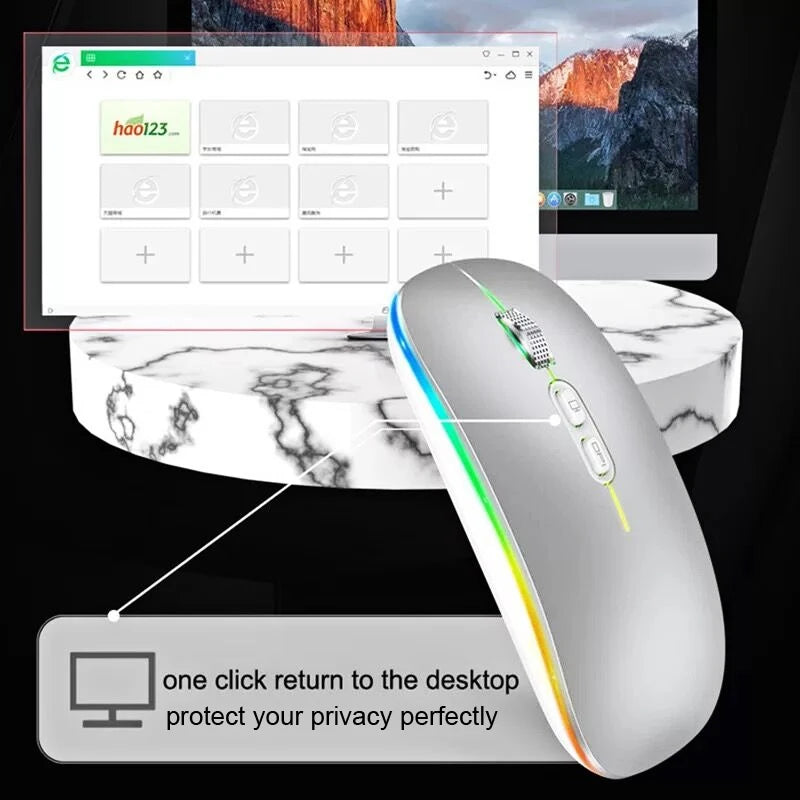 Dual Mode Bluetooth 2.4G Wireless Mouse One-Click Desktop Function Type-C Rechargeable Silent Backlight Mice for Laptop PC New