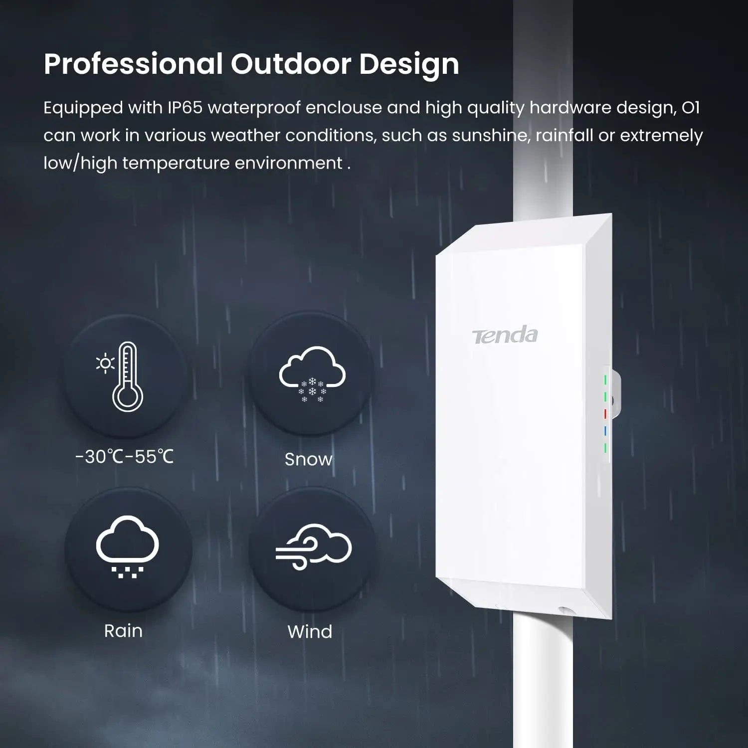 Tenda O1 Outdoor Access Point 300Mbps Long Range Smart Manage Router CPE 2.4GHz PoE Wireless Bridge 8dBi Transmission Waterproof