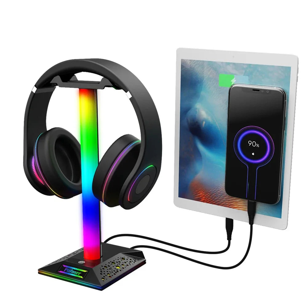 RGB Game Headphone Stand Headset Holder Hanger with 3.5mm Audio and 2 USB Ports