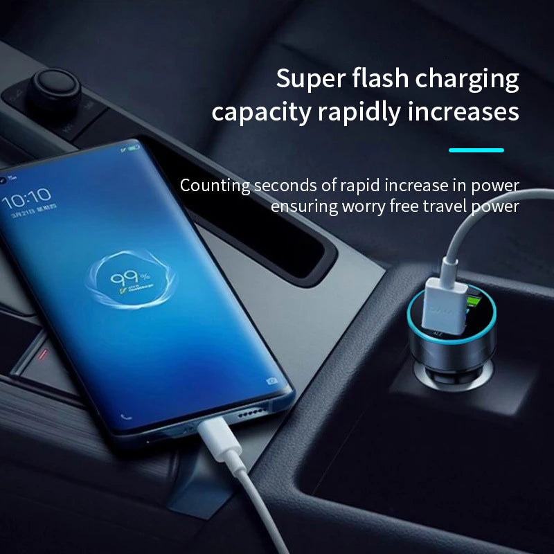 240W Car Charger Fast Charging 2 USB Ports Adapter for IPhone Samsung Xiaomi Quick Charging Chargers with Digital Display