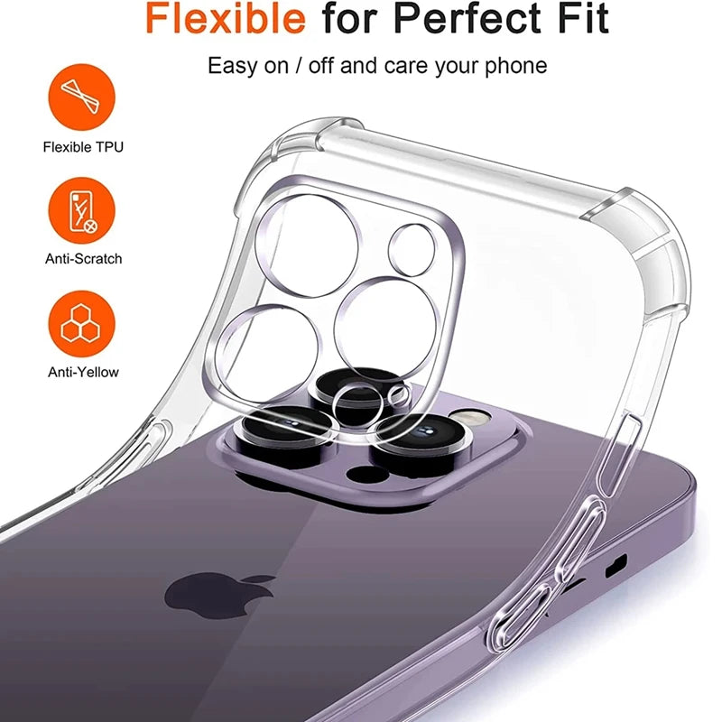 Shockproof Silicone Clear Phone Case for IPhone 12 13 11 14 Pro Max Mini Lens Protection Back Case for IPhone XS MAX XR 7 8 Plus