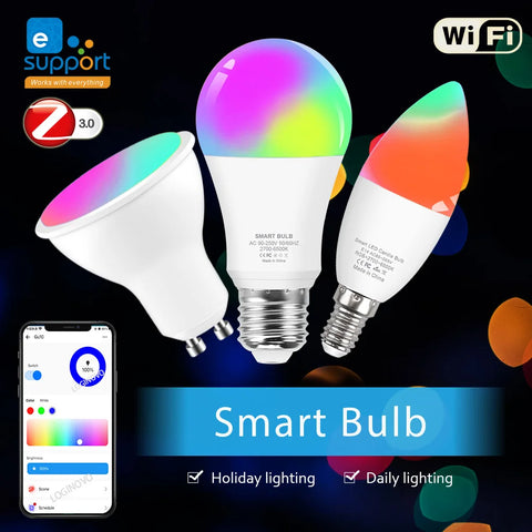 Zigbee Smart LED Light Bulb E27 GU10 E14 Wifi RGBCW LED Lamp For Tuya Smart Life Alexa Google Home Yandex Alice Smartthings