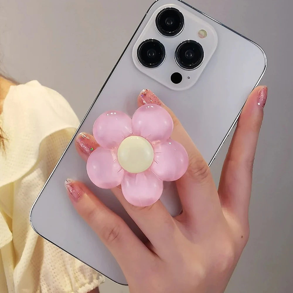 Korean Cute 3D Transparent Flower Phone Grip Tok Griptok Japan Phone Holder For iPhone 15 14 13 Phone Pro Max Stand Holder