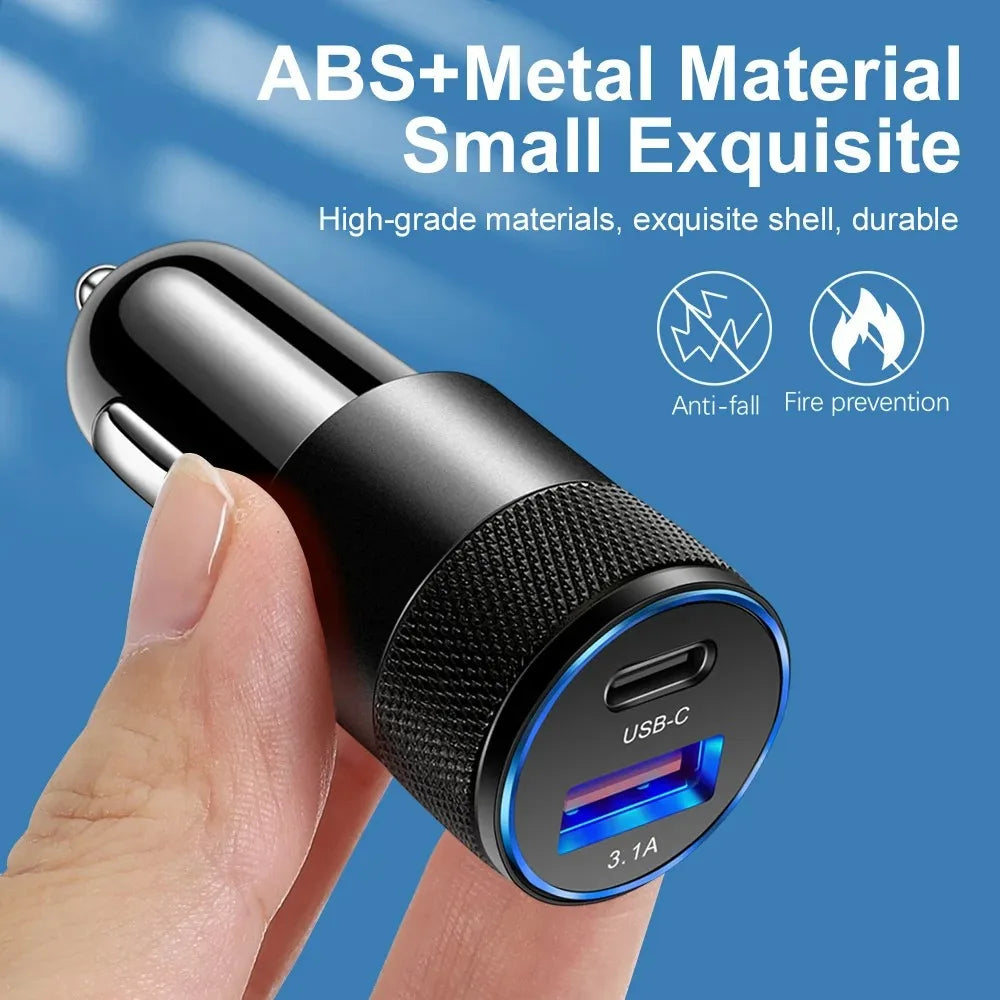 3.1A USB+PD Car Charger Type C Fast Charging Car Phone Adapter For iPhone Xiaomi Huawei Car Cigarette Lighter Quick Charge