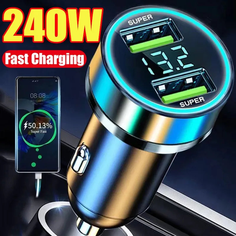 240W Car Super Fast Charger Dual USB Ports for IPhone Samsung Phone Quick Charging Adapter Automotive Chargers