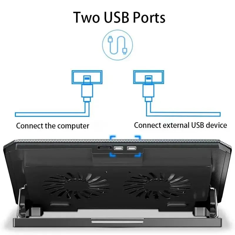 Large Gaming Laptop Cooler For 13 to 16 Inch Notebook Two USB Port Laptop Cooling Pads Wind Speed/Height Adjustable Laptop Stand