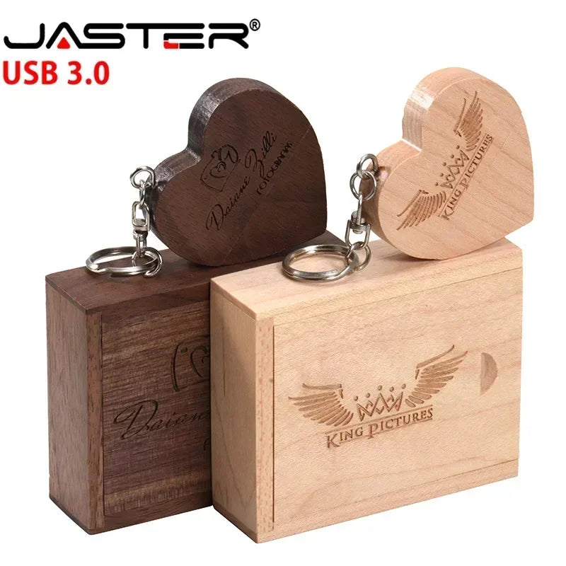 JASTER High speed Pen drive Wooden heart shape USB Flash Drive 64GB Memory stick Custom logo Creative gift U disk Free key chain