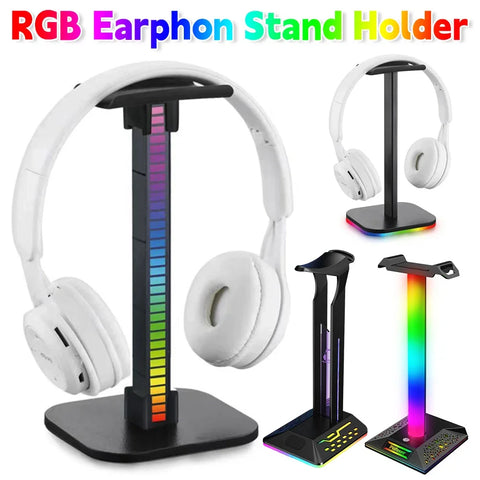 RGB Headphones Stand LED Strip Light Music Sound Control Pickup Rhythm Ambient Atmosphere Lamp Backlight Headset Holder