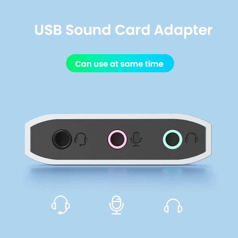 USB to Audio Jack Sound Card Adapter with Dual TRS 3-Pole 3.5mm Headphone and Microphone USB to Aux 3.5mm External Audio Convert