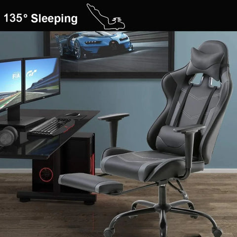 Gaming Chair Cheap Desk Chair Executive PU Leather Rolling Swivel Computer Chair With Lumbar Support Grey Office Furniture