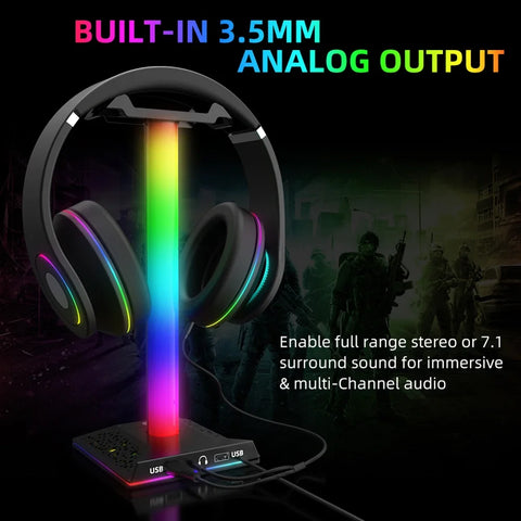 RGB Headphones Stand LED Strip Light Music Sound Control Pickup Rhythm Ambient Atmosphere Lamp Backlight Headset Holder