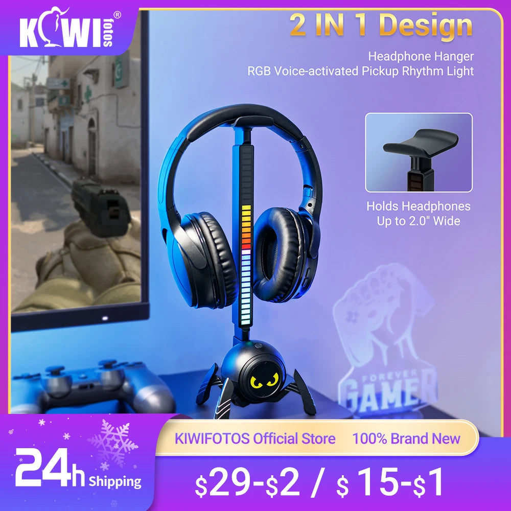 KIWIFOTOS RGB Pickup Rhythm Light Headphones Stand Cool Spider Desk Gaming Headset Holder Earphone Stand for All Headphones Size