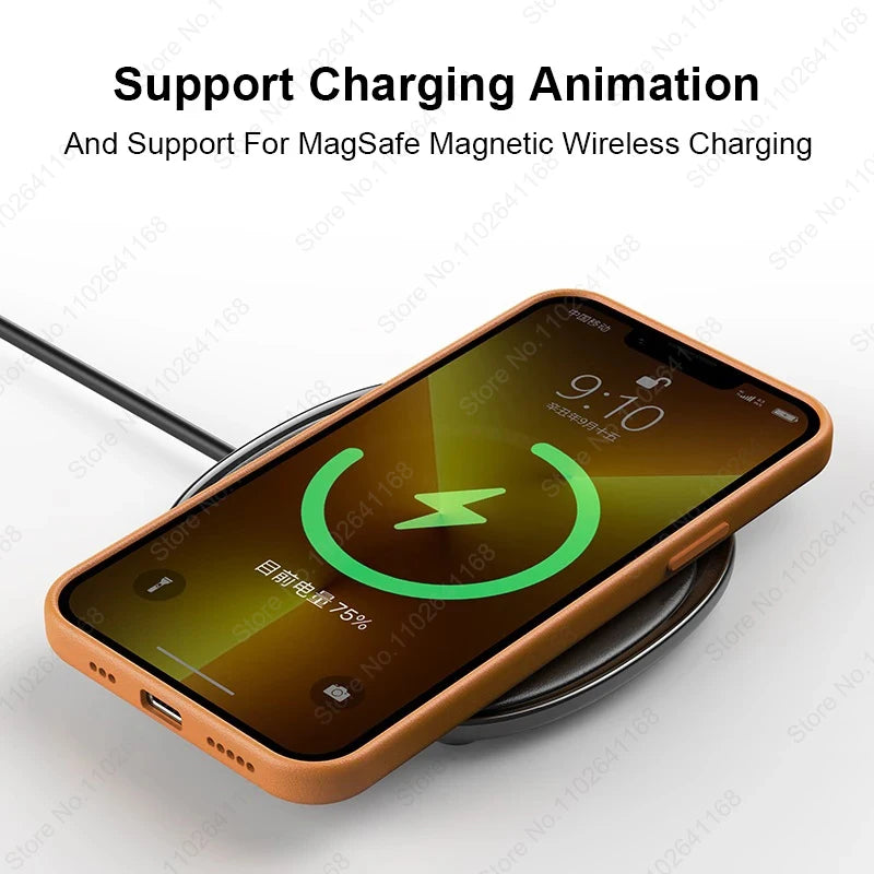 Official Original Animated Leather Cases For iPhone 15 14 13 Pro Max For Magsafe Magnetic Wireless Charging Cover For 14 15 Plus