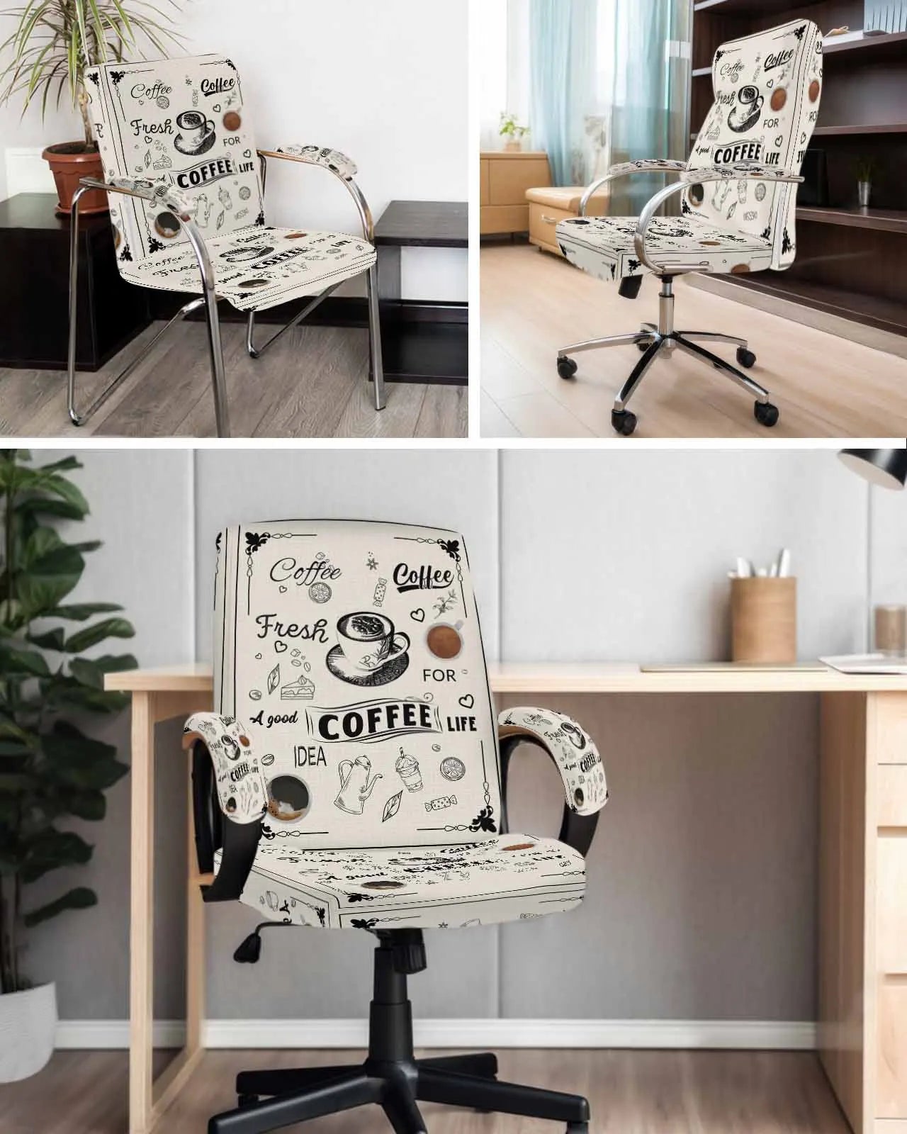 Coffee Coffee Beans Cup Elastic Office Chair Cover Gaming Computer Chair Armchair Protector Seat Covers