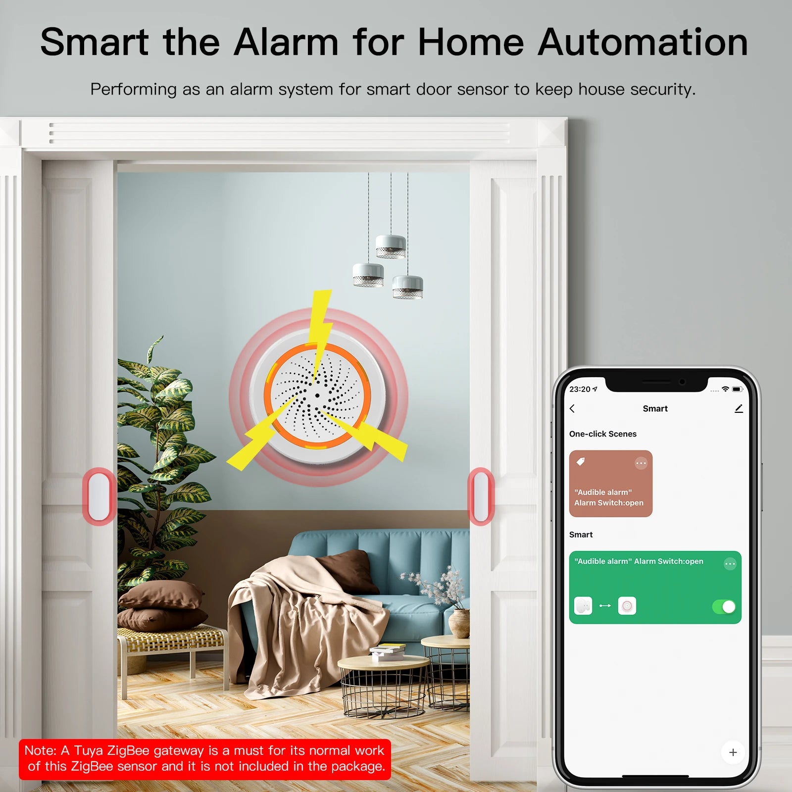 MOES Tuya ZigBee Smart Sound and Light Siren Sensor 90dB Smart Life Siren Home Security System Tuya Gateway Hub, Used With Alexa