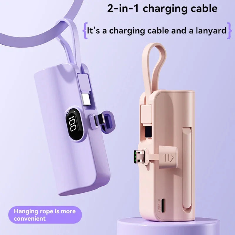 20000mAh Mini Power Bank Portable Built In Cable Type-C Lightning  Larger Capacity Charging External batteryFor IPhone Samsung