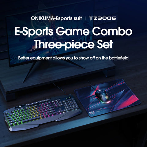 ONIKUMA Gaming Keyboard USB Wired with RGB Backlit 105 Keys Gaming Mouse Mouse Pad Set Gaming Keyboard for PC Laptop Tablet