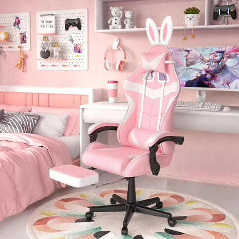 Computer Armchair Girlfriend Computer Gaming Chair Pink Gaming Chair With Footrest Sister Wife and Love (Pink) Desk Gamer Office