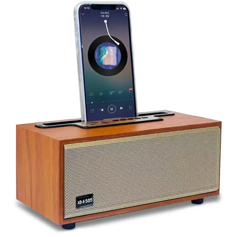 Multifunction Wooden Bluetooth Speaker TWS Wireless Subwoofer Remote Sound System Mobile Phone Holder Portable Desktop FM Radio