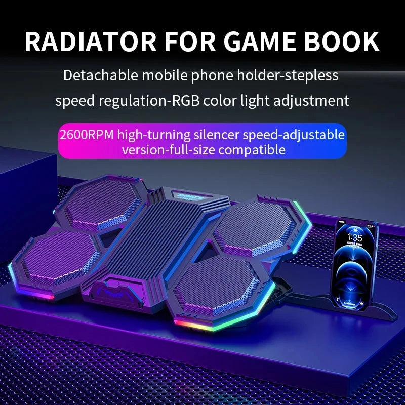 RGB Laptop Stand Air Cooler Gaming Notebook Stand Holder Cooling Pad Air Cooler with 6 fans Cooling Fan Base for 12-17 inch