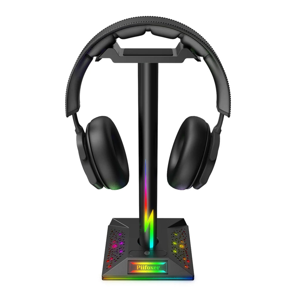 Eb01-b Rgb Gaming Headphone Supports Lighting Headphone Hanger with Dual USB Interface Desktop Holder Support USB Headset