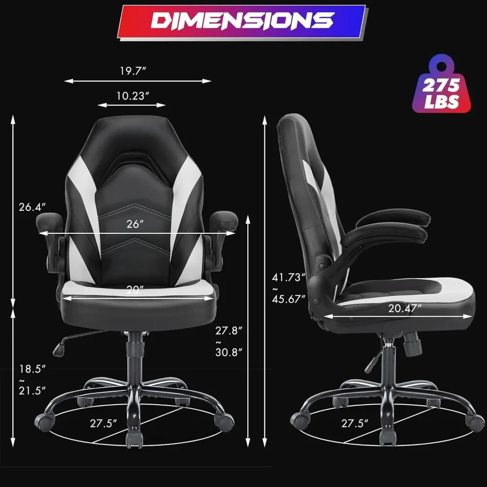 Computer Gaming Desk Chair - Ergonomic Office Executive Adjustable Swivel Task PU Leather Racing Chair with Flip-up Armrest